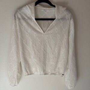 O'Neill White Eyelet V-Neck Hoody Blouse